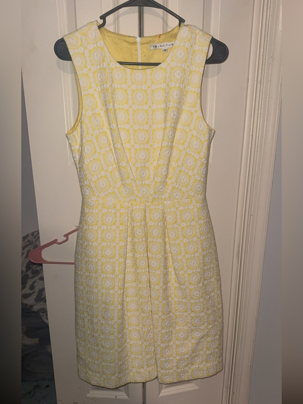 Trina Turk Yellow and White Floral embroidered cocktail dress